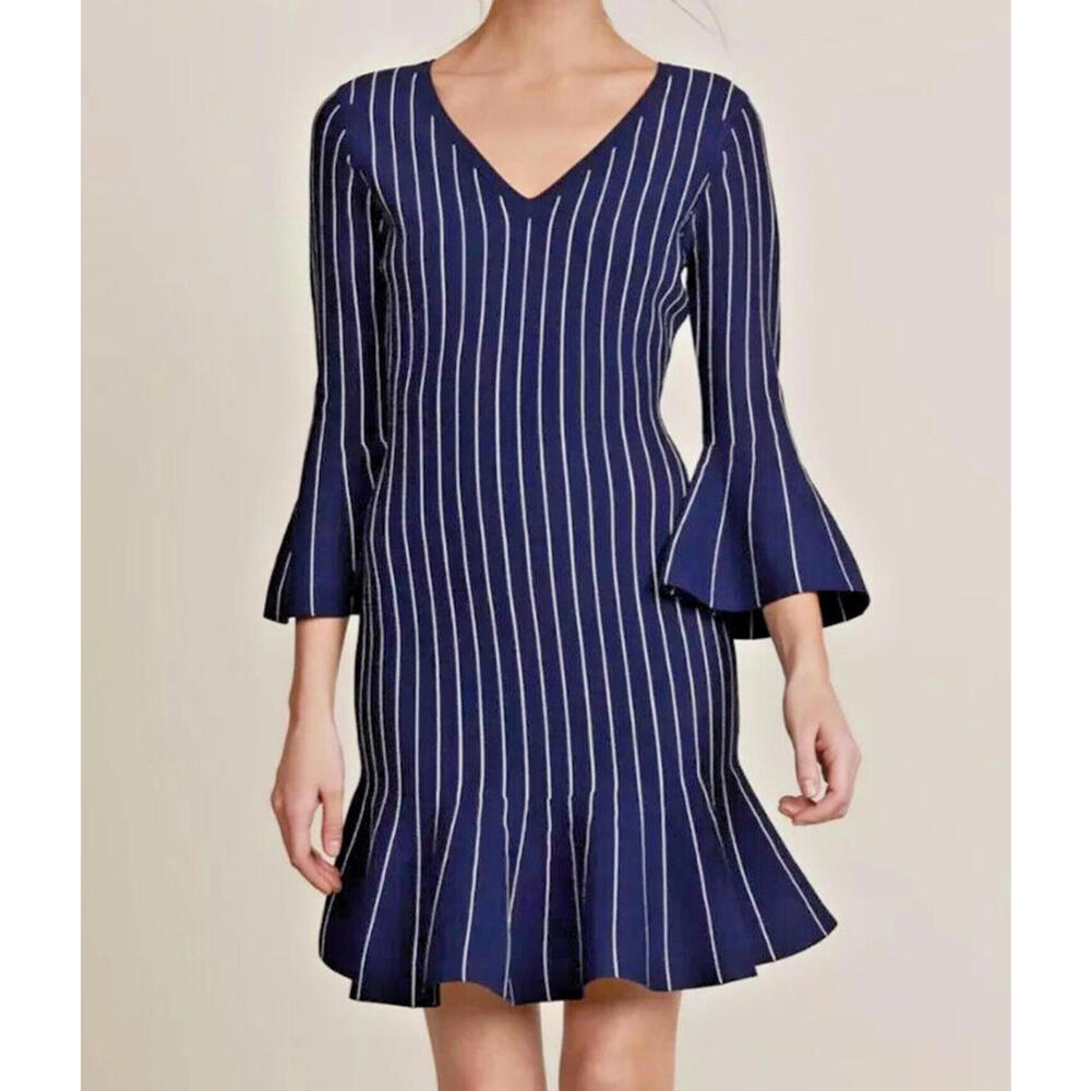 NWT Milly Mermaid Pinstripe Dress Navy/White Size L Career, Workwear, Classy